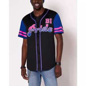 Spencers Unisex Bi Pride Short Sleeve Button Front Baseball Jersey Size XXL